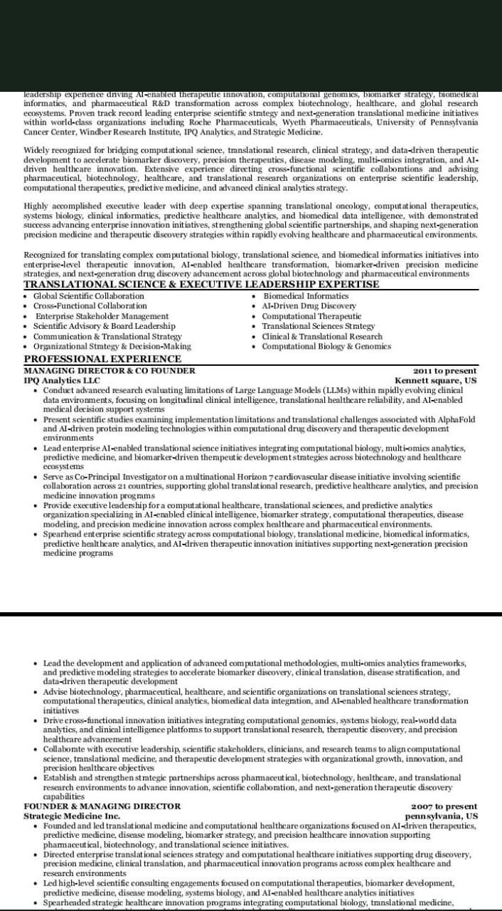 Sample resume: Biotech & Translational Medicine Executive