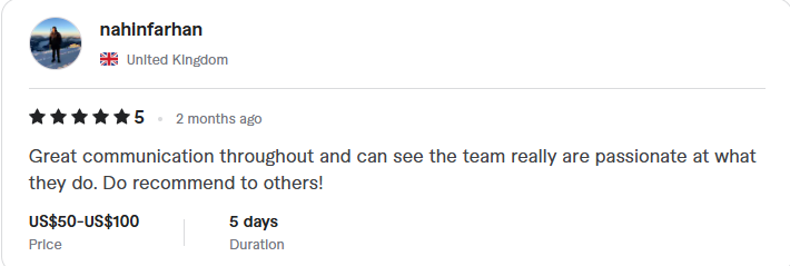 Client review: five stars, great communication throughout