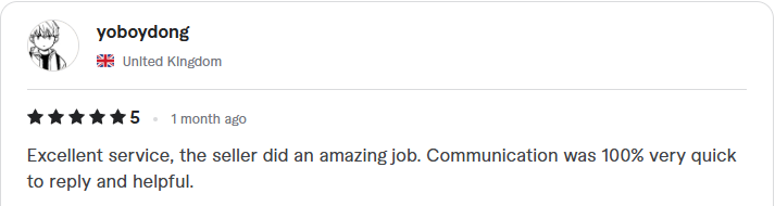 Client review: five stars, excellent service, quick and helpful communication
