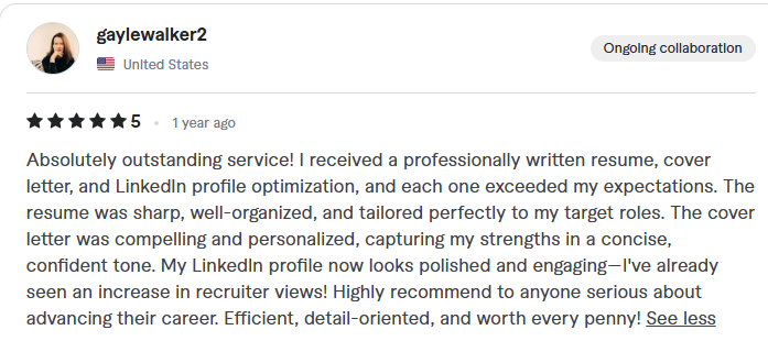 Client review: five stars, outstanding service, exceeded expectations